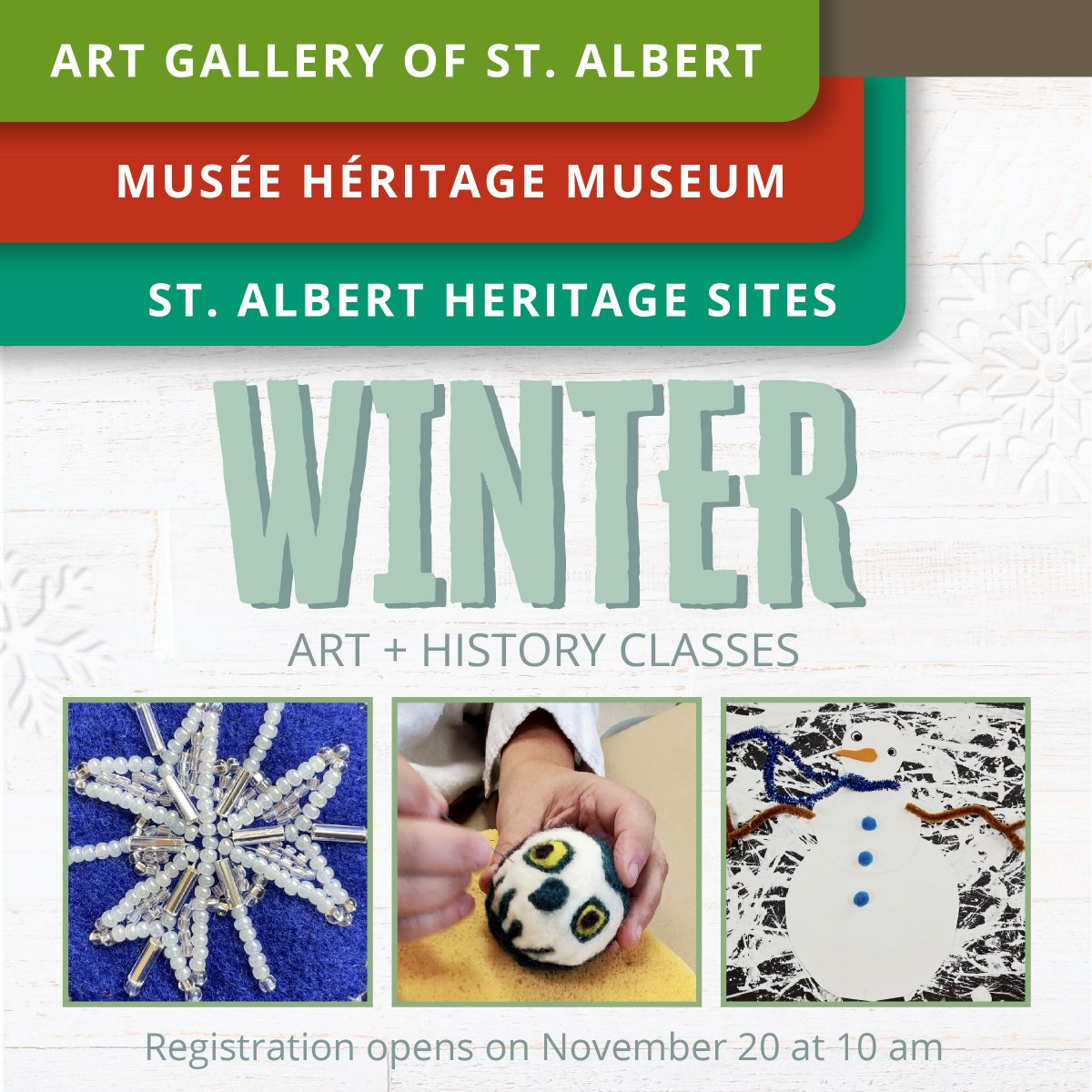 Winter Art + History community programs open for registration on Wednesday, November 20, at 10 am! Be sure to check out our upcoming programs on our website and mark our registration launch in your calendars. #classes #art #history #learn #experience #explore #beading #clay