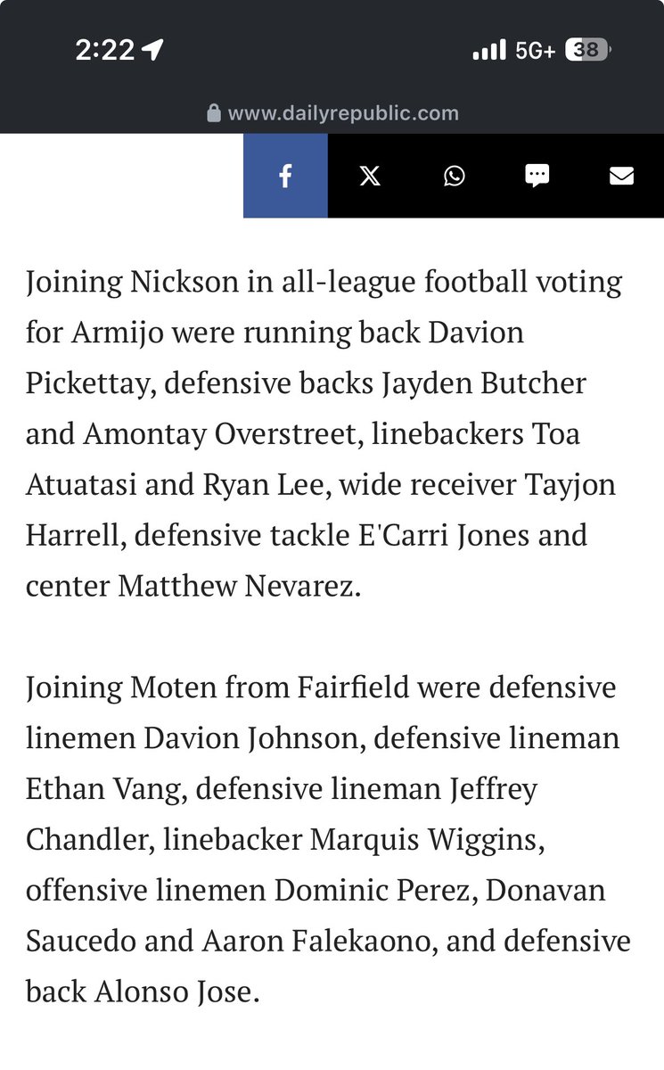 Blessed to become first team All league GSL Linebacker
<a href="/hubbarock4/">CoachHubbFHS</a> 
<a href="/CoachKenion/">Nathan Kenion</a> 
<a href="/tlbutler5/">CoachTB.CSM Football</a> 
<a href="/LMC_DBCoach/">Coach A</a> 
<a href="/SierraCollegeFB/">Sierra College Football</a> 
<a href="/coachhaynes711/">Coach LeVon Haynes</a>