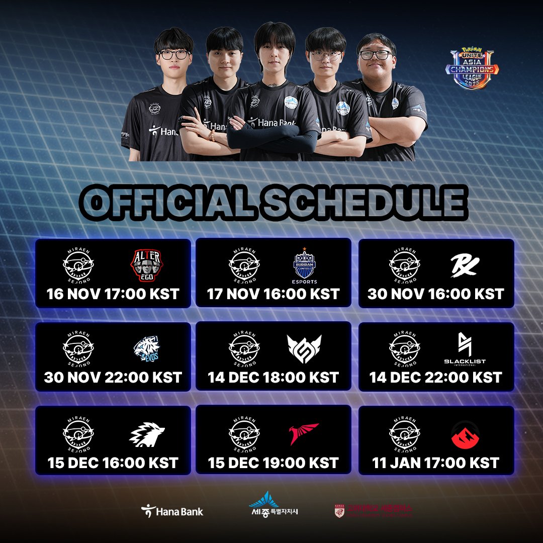 매일이 흥미로운 경기!!🔥
2025 Pokémon UNITE SEA League 일정을 여기서 확인하세요!!✨

Every day is an exciting match!!
Check out the 2025 Pokémon UNITE SEA League schedule here!!

#MSJ #MSJWIN #MIRAENSEJONG #PokémonUNITE #Subeen #Ward #Enq #Chobo #JJong #Spirits #PUACL