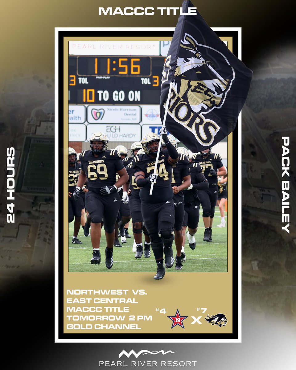 TOMORROW 

MACCC TITLE 👑

🆚: No. 4 Northwest 
📍: Decatur, MS
🕑: 2 PM 
🎫: ecccathletics.com/tickets
📺: eccclive.com/gold-channel/
ℹ️: ecccathletics.com/MACCC_Football…

#brotherhood X #warriorstrong