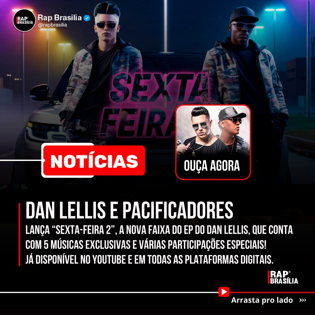 Dan Lellis e Pacificadores
LANÇA “Sexta-feira 2”, a nova faixa do EP do Dan Lellis , que conta com 5 músicas exclusivas e várias participações especiais!