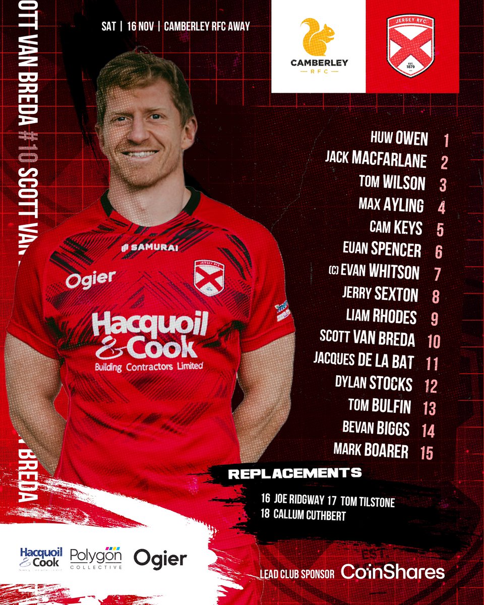 JerseyRFC's tweet photo. 📢 Team Announcement: Tomorrow’s Big Clash! 🏉
The stage is set as we travel to @camberley_rugby tomorrow for a 2nd vs 3rd clash that promises to be a thriller! 💪🔥
🕒 Kick-off: 2.00 PM
📍 Venue: Watchetts Rec
Let’s Go !! 🇯🇪 #RugbyFamily #2ndVs3rd #jersey https://t.co/4E4uERzd2S