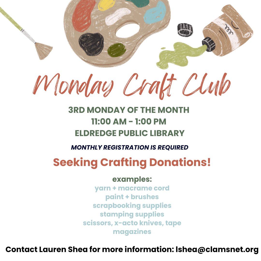 EldredgeLibrary's tweet photo. It's that time again! Come by this Monday to make your own Gift Bags and Tags, just in time for the holidays! 🎁

To register, please contact Lauren at lshea@clamsnet.org https://t.co/WO9P5ooiP8