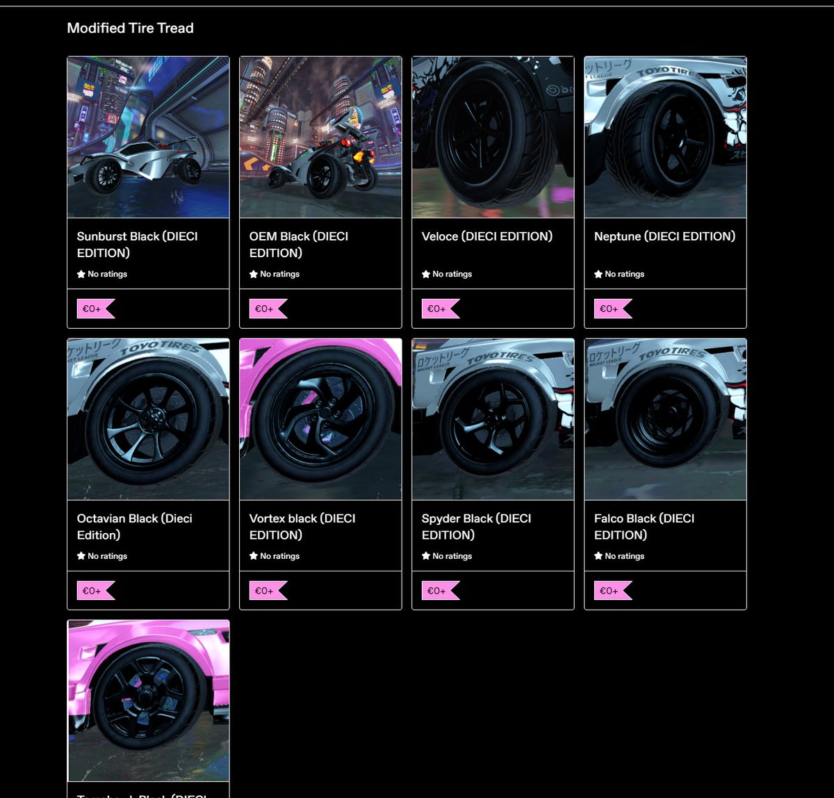 TunersRL's tweet photo. Added new decal and 9 wheels converted to have Dieci tire tread to
https://t.co/i6tedZuk79
#bakkesmod #alphaconsole #rocketleague https://t.co/Rze6Ul54tW