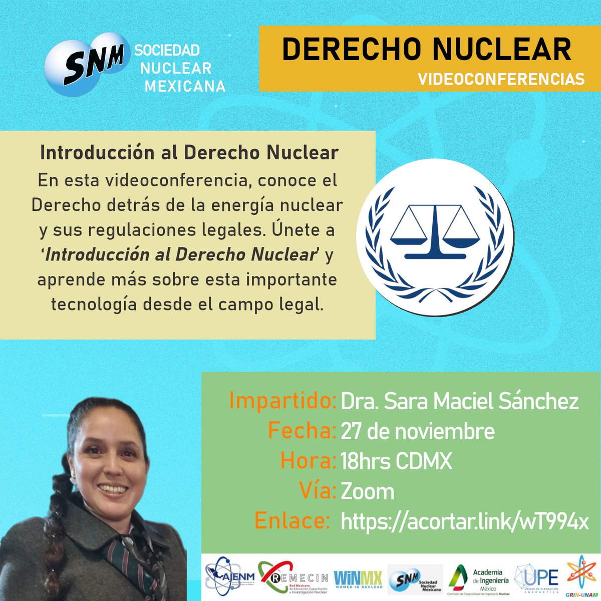 📜⚛️ 🧐 En la videoconferencia ‘Introducción al #DerechoNuclear’, descubre cómo el marco jurídico regula esta poderosa e importante fuente de #Energía.

🗓️ Miércoles 27 de Noviembre
⏰ 18:00 horas
🔗 acortar.link/wT994x