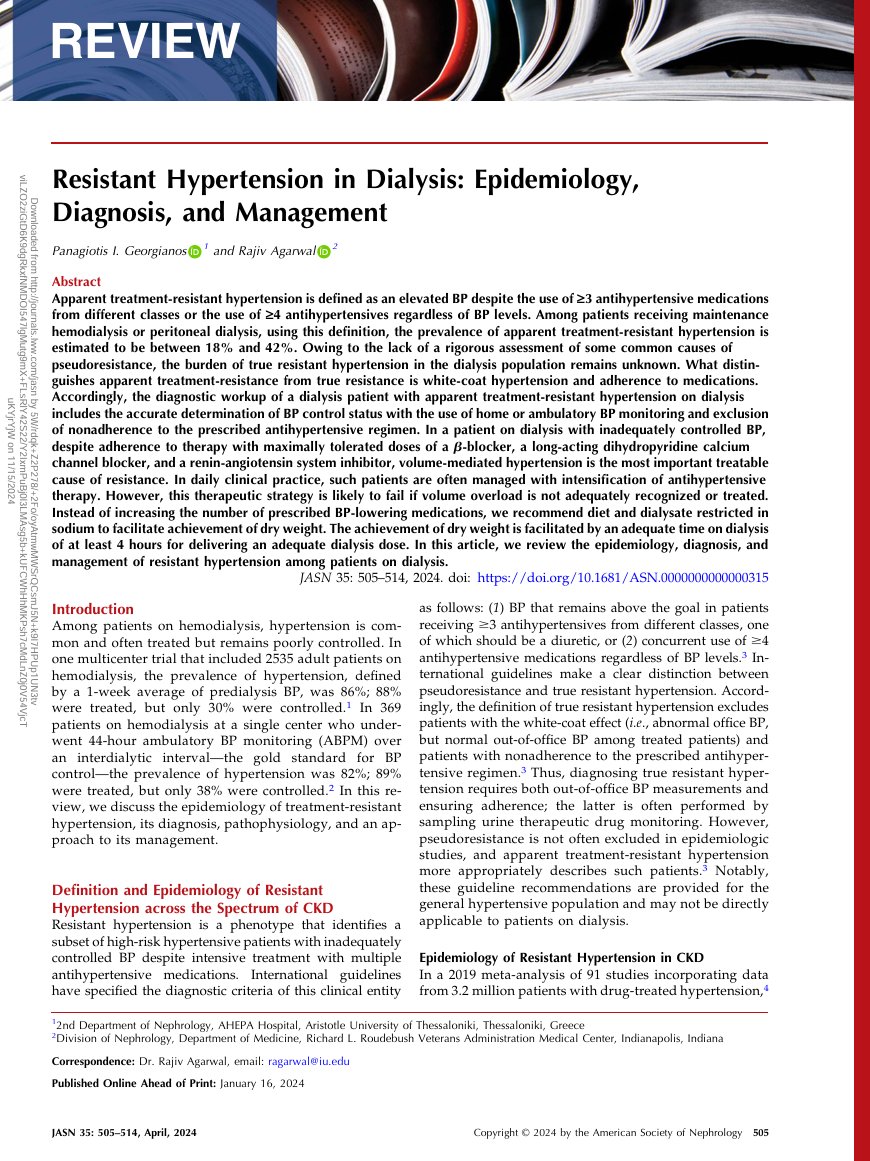 A step-by-step algorithm for the optimal assessment and management of hypertension among patients on dialysis ca. 2024 from <a href="/JASN_News/">JASN_News</a> <a href="/AgarwalRajivMD/">Rajiv Agarwal MD, MS</a> 
#Nephpearls

👉 pubmed.ncbi.nlm.nih.gov/38227447/