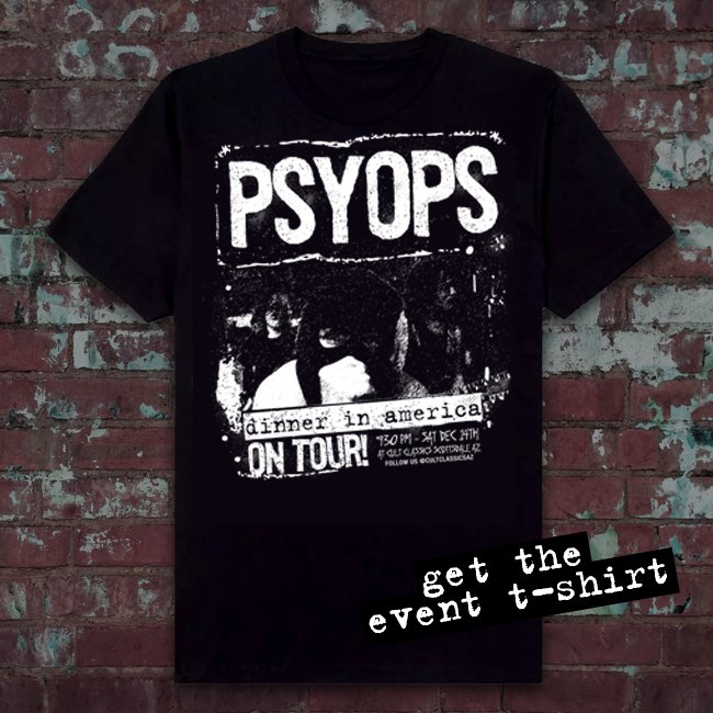 #DinnerInAmerica is our fastest <a href="/CultClassicsAZ/">Cult Classics</a> sellout in our 13 years of monthly screening events! We’re working on adding a second screening so follow us to stay tuned! You can also grab our #Psyops event shirt if you can’t make it here! shop.cultclassicsaz.com/product/cult-c… <a href="/foodrockshard/">Putman Platinum Elite</a>