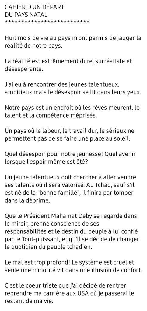 Ce message attristant et alarmant explique clairement le contexte auquel est notre pays , une nation ou même le désespoir est désespéré 😥