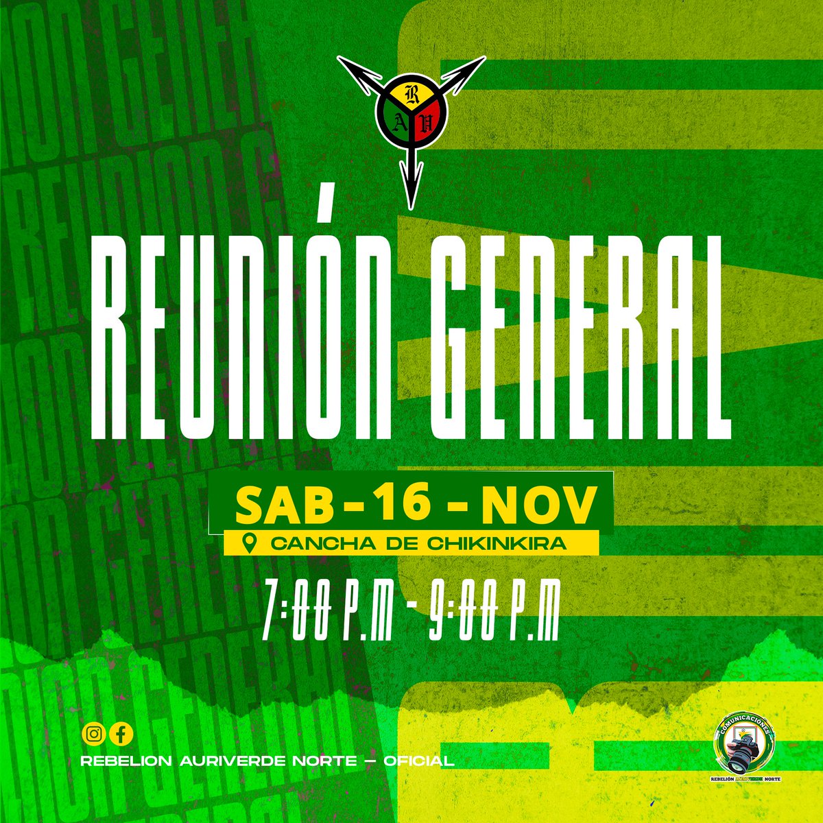 NOS VEMOS MAÑANA EN LA GENERAL🔰

Todavía TENEMOS OPORTUNIDAD, VAMOS LOS HEROICOS QUE AL REAL LO ASCENDEMOS NOSOTROS‼️🔥

Se viene una GRAN SALIDA el lunes😎
MAÑANA en la REUNIÓN GENERAL estaremos ultimando detalles 📲✅

SOMOS LA FAMOSA REBELION AURIVERDE NORTE❤️💛💚