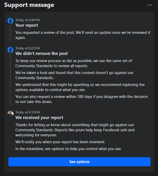 thtech93's tweet photo. Facebook keeps getting worse. I see blatent scam attempts, and this is the response each time i report. If it makes Facebook money then it meets community standards!
The post was about Elon Musk making Tesla Pi phone. Which is a scam. Because of community notes X will take over! https://t.co/skyIV6Nij5