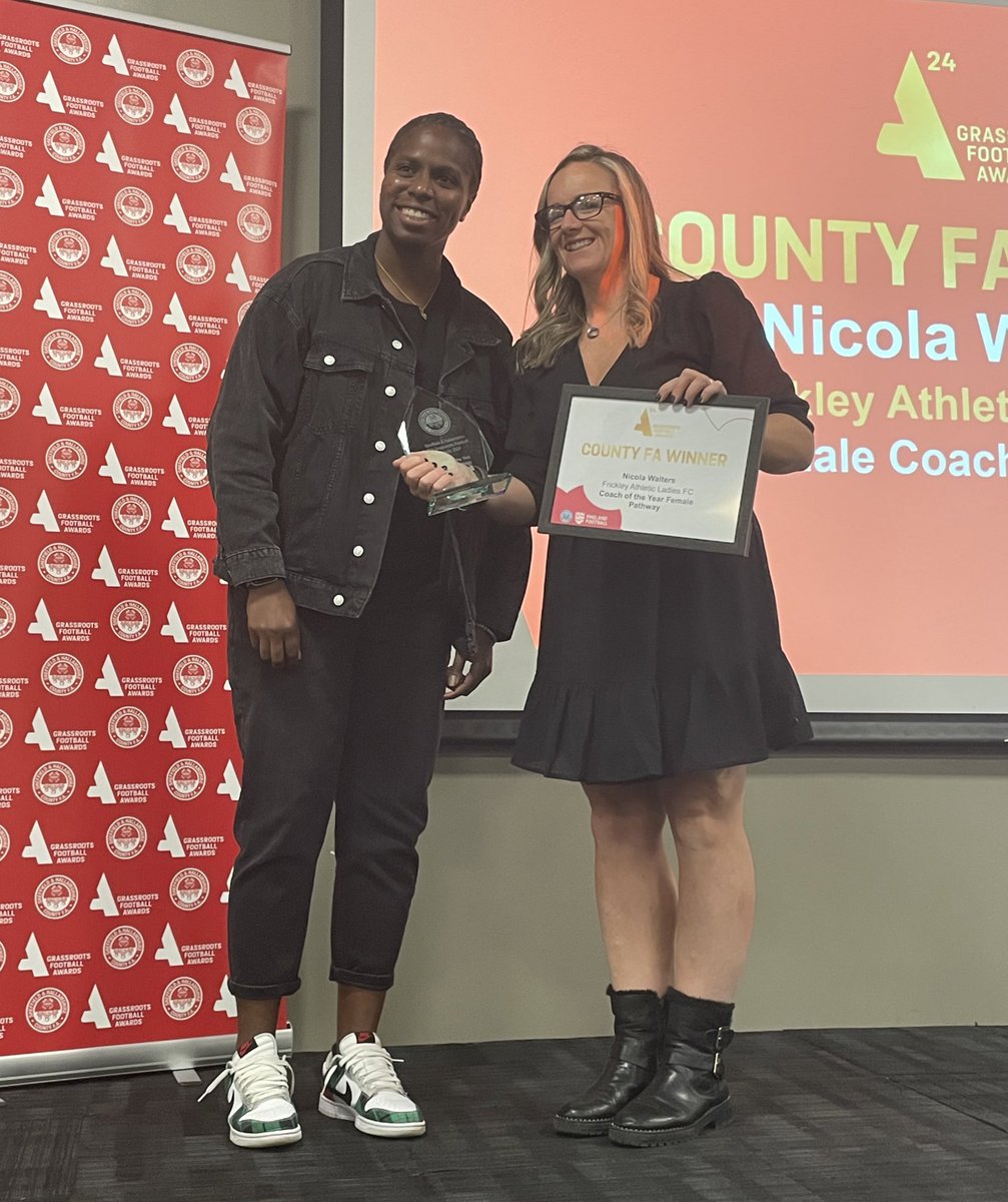 SHCFA's tweet photo. It's time to recognise our Female Coach of the Year!
 
Presented by @sufc_women's Satara Murray, congratulations Nicola Walters 🏅
 
@frickleyafc | #GRAFA24 https://t.co/JYB0gruUoj