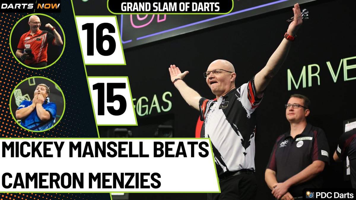 MICKEY MANSELL WINS AN EPIC!

The Northern Irishman is into the Grand Slam semi-final after a last leg decider win over Cammy Menzies

Both guys fought hard but it's Mickey Mansell who enjoys the celebrations