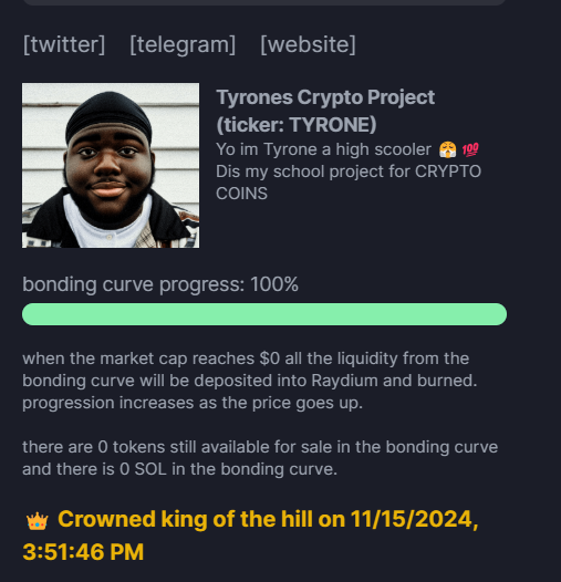 TyronesProject's tweet photo. YO HOMIES WE MAKIN IT OUT DA HOOD (PUMPFUN) RITE NOW πππ
Thank yall we just finished our bonding curve and goin to radium!
JOIN US J69LuKirWebPHQ8EoaSk6Jkwx5bE2te6T1Azr4GApump
#memecoin #pumpfun #solshitter #meme https://t.co/GCskNJY4mU