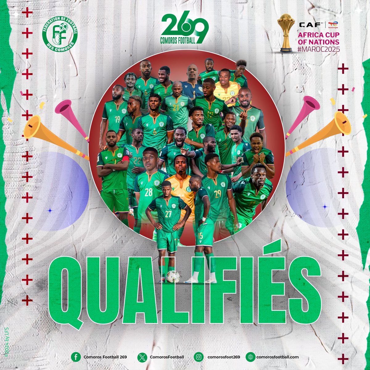 ComorosFootball's tweet image. #CAN2025 FIN DU MATCH !!!

INVAINCU !! LES COMORES GAGNENT FACE À LA GAMBIE ET SE QUALIFIENT OFFICIELLEMENT À LA CAN 2025 !!!

FT : Gambie 🇬🇲 1-2 🇰🇲 Comores

#GAMCOM