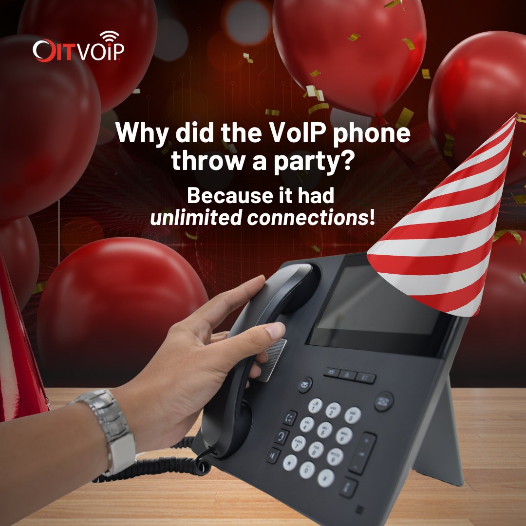 At OITVOIP, we love keeping you connected - (and throwing parties)

Wishing you a day full of strong signals and stronger laughs!

#OITVOIP #StayConnected #Staylaughing