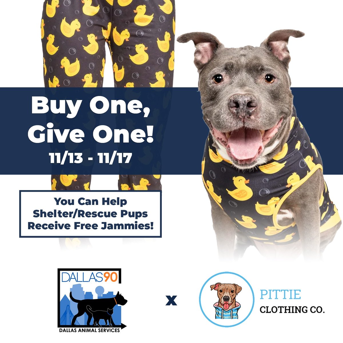 Buy your pup some jammies, earn a pair of doggie pajamas for DAS dogs!

If you've been looking for a cute pair of jammies for your precious pup, please consider checking out this special to help our shelter pups. Use code: DAS2024

Check out the pajamas: pittieclothing.com