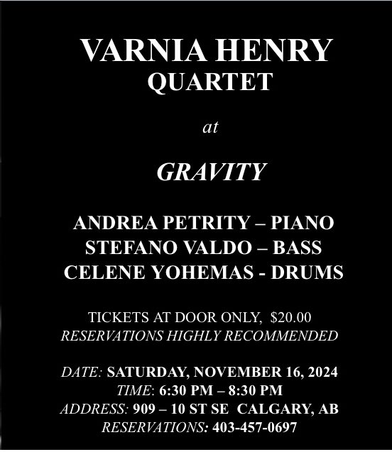 varniahenry's tweet photo. This concert is tomorrow!
Call Gravity Inglewood location in Calgary to make your reservations at 403-457-0697.

#Jazz @gravitycalgary @stagehandlive 
#livemusic #musicians #vocalist #yyc #calgary #alberta #canada #andreapetrity #celeneyohemas #stefanovaldo https://t.co/0o5kZz6QrE
