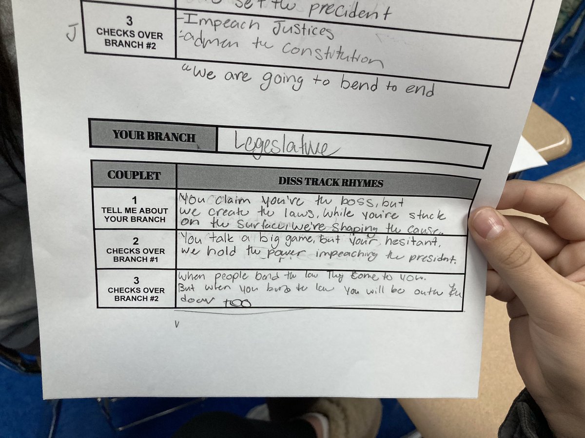 DHelmEDU's tweet image. We had the BATTLE of the BRANCHES today in my government classes.  We’ve been studying Checks and Balances…today they showed what they know while adding some rhymes!  💯🔥🔥
✅Retell and Rhyme
✅Nacho Rhyme
✅FAC
#eduprotocols #tlap #sschat d