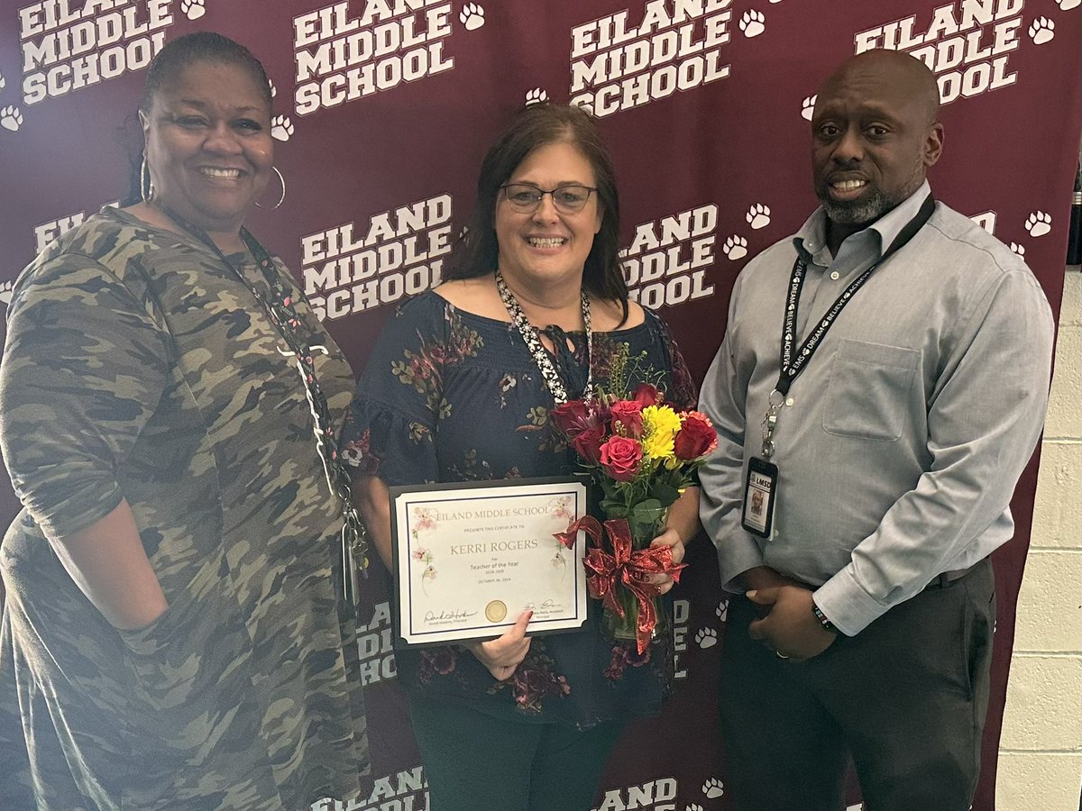 Eiland Middle School (@eilandmiddle) on Twitter photo 2024-2025 EMS Teacher of the Year 
Mrs. Kerri Rogers 2024-2025 EMS Teacher of the Year 
Mrs. Kerri Rogers