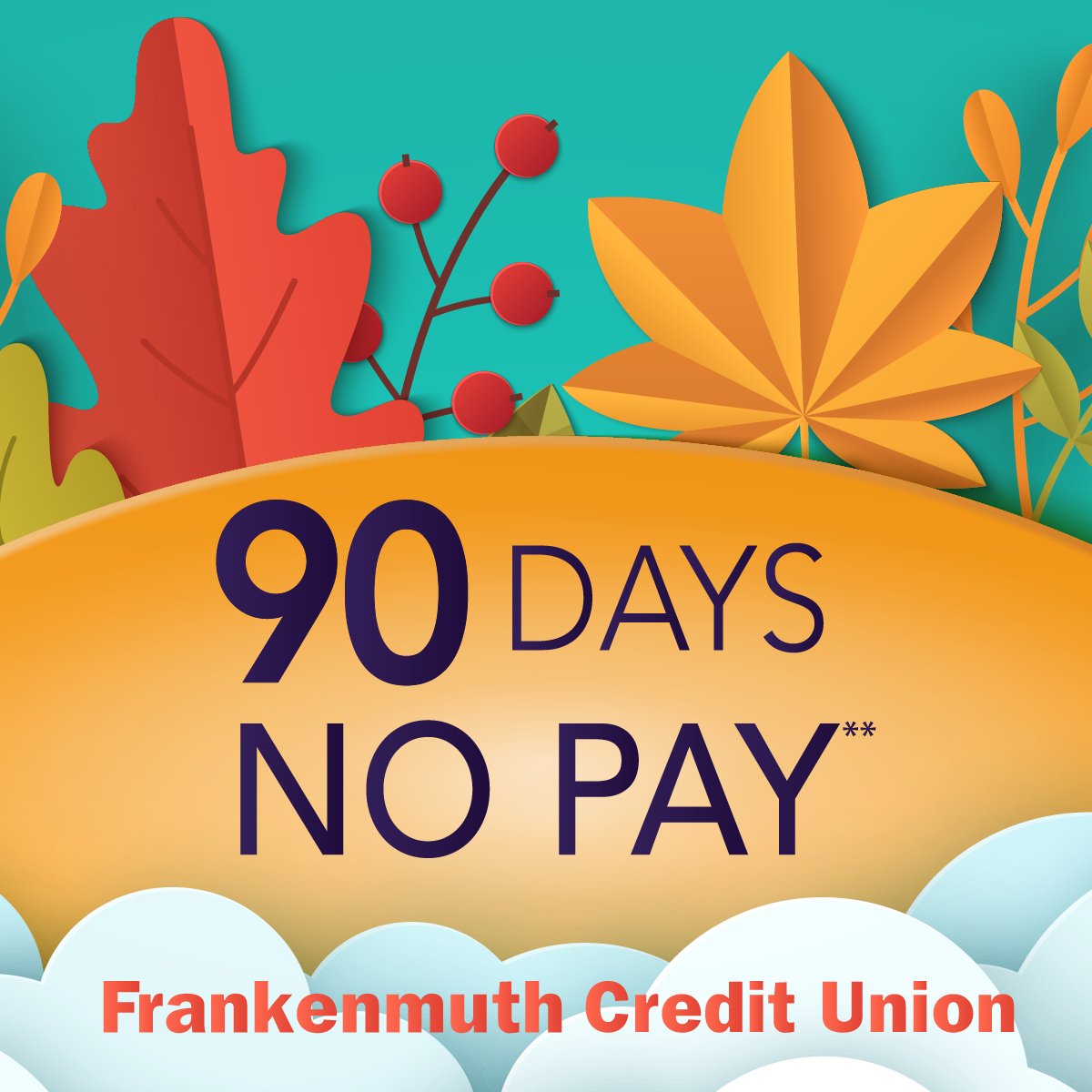 Give yourself something extra to be thankful for this season! 🍁 Our 90 Day No Pay loans mean you can enjoy your purchases now and skip payments until after the holidays. Limited-time offer! 🎉 Learn more 👉 frankenmuthcu.org/borrow

#90DayNoPay #FallFinances #FrankenmuthCU