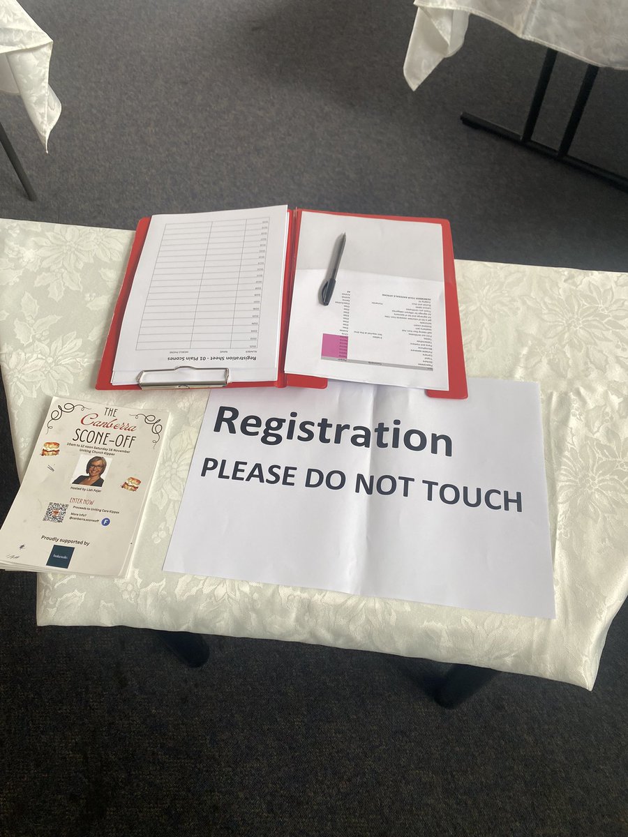 CBRFoodie's tweet photo. Registration desk is now open for the #Canberra #SCONE-OFF! AND the awesome team of ladies led by Frances Noble is already in the kitchen about to start baking some delicious #Scones to serve with Australia’s Best-Value #DevonshireTea - only $5. #KippaxMarketplace 9am-1pm today! https://t.co/S9mZafCH5t