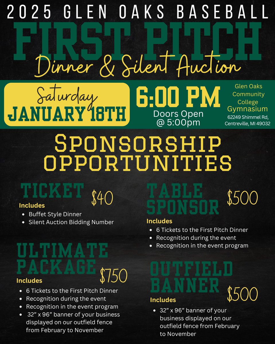 Our First Pitch Dinner is set for January 18th! We would love to see you there! Get your tickets today or be a sponsor by contacting any player or Coach Waddups!