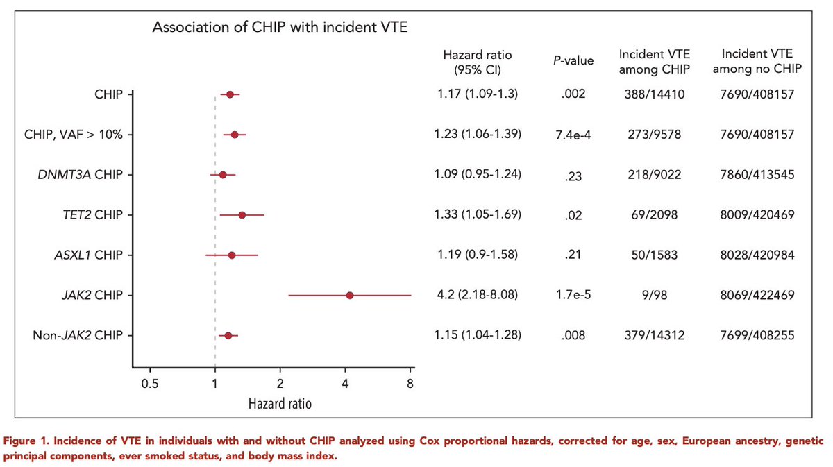 pnatarajanmd's tweet photo. Delighted to collaborate on this study led by @beckyzon  @aswinsekar & B. Ebert @DanaFarber describing the potent association of JAK2-mutant CH with venous thromboembolic disease. While much less common, much greater risk than inherited thrombophilias https://t.co/pVyPRa2VFV @BloodJournal @ktroseclapham @OhadOrenMD @abhinrl @AlexBickMDPhD @c_j_gibson @gryfyndor @M_Mesbah_Uddin