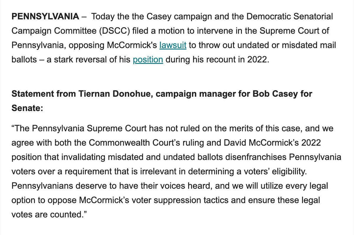 PoliticsPA's tweet photo. INBOX: The Casey campaign and the DSCC files a motion opposing McCormick campaign's lawsuit ...

The winner and still champion: Billable hours. https://t.co/fOxmUKonot