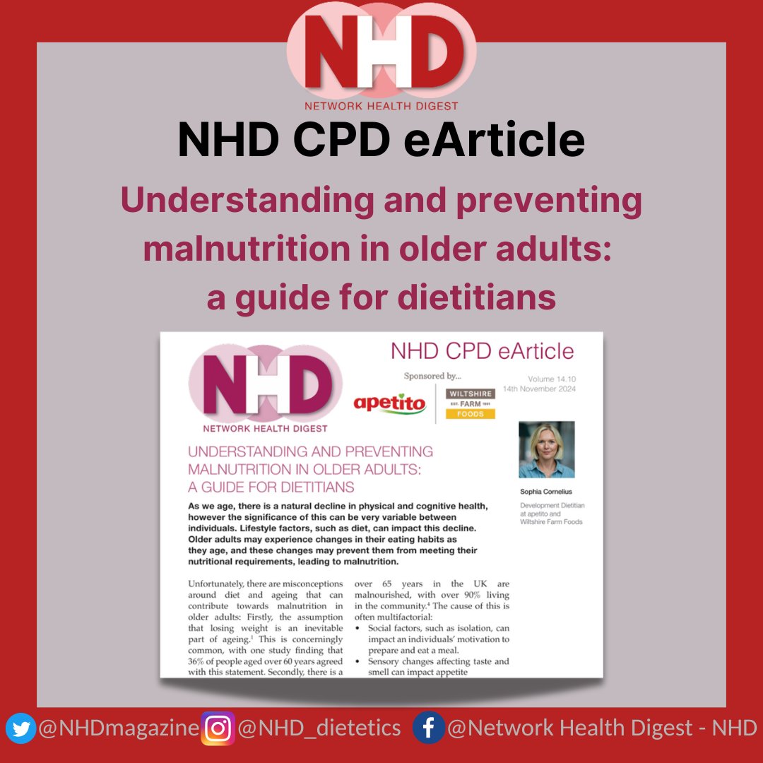 Network Health Digest (@nhdmagazine) on Twitter photo 💡Understanding and Preventing Malnutrition in Older Adults: A Guide for Dietitians💡
Check out the NHD CPD eArticle by Sophia Cornelius, Development Dietitian at apetito and Wiltshire Farm Foods.
<a href="/BDA_olderpeople/">BDA Older People Specialist Group</a> <a href="/BAPENUK/">BAPEN UK</a> <a href="/MNpathway/">Malnutrition Pathway</a> <a href="/wiltsfarmfoods/">Wiltshire Farm Foods</a> <a href="/apetitouk/">apetito</a> 💡Understanding and Preventing Malnutrition in Older Adults: A Guide for Dietitians💡
Check out the NHD CPD eArticle by Sophia Cornelius, Development Dietitian at apetito and Wiltshire Farm Foods.
<a href="/BDA_olderpeople/">BDA Older People Specialist Group</a> <a href="/BAPENUK/">BAPEN UK</a> <a href="/MNpathway/">Malnutrition Pathway</a> <a href="/wiltsfarmfoods/">Wiltshire Farm Foods</a> <a href="/apetitouk/">apetito</a>