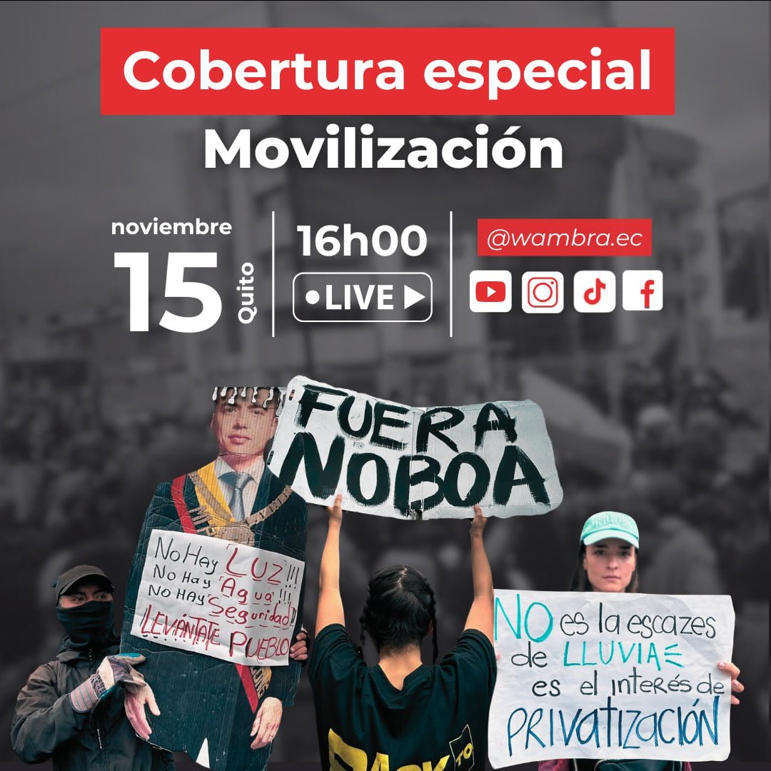 wambraEc's tweet photo. Cobertura especial

#Wambra estará transmitiendo en breve las manifestaciones en #Quito en el marco del #15DeNoviembre 
Síguenos en Youtube https://t.co/X1LmVL42W5