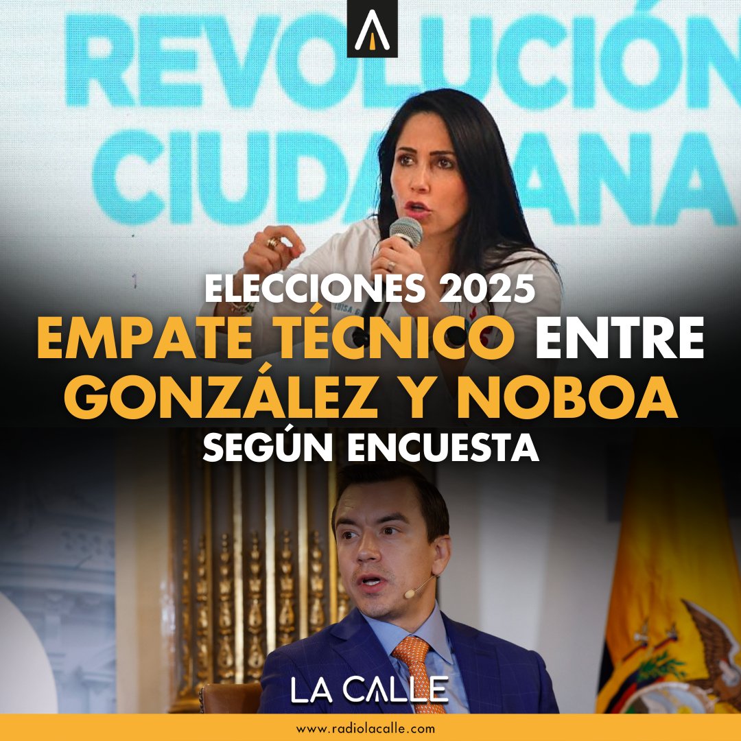 radiolacalle's tweet photo. La salida de Jan Topic de la papeleta electoral modifican la intención del voto entre las candidaturas de Daniel Noboa y Luisa González 🗳️

¿Qué dicen los resultados? ⬇️
https://t.co/0Xfh8yFizH https://t.co/EyThGH0bKM