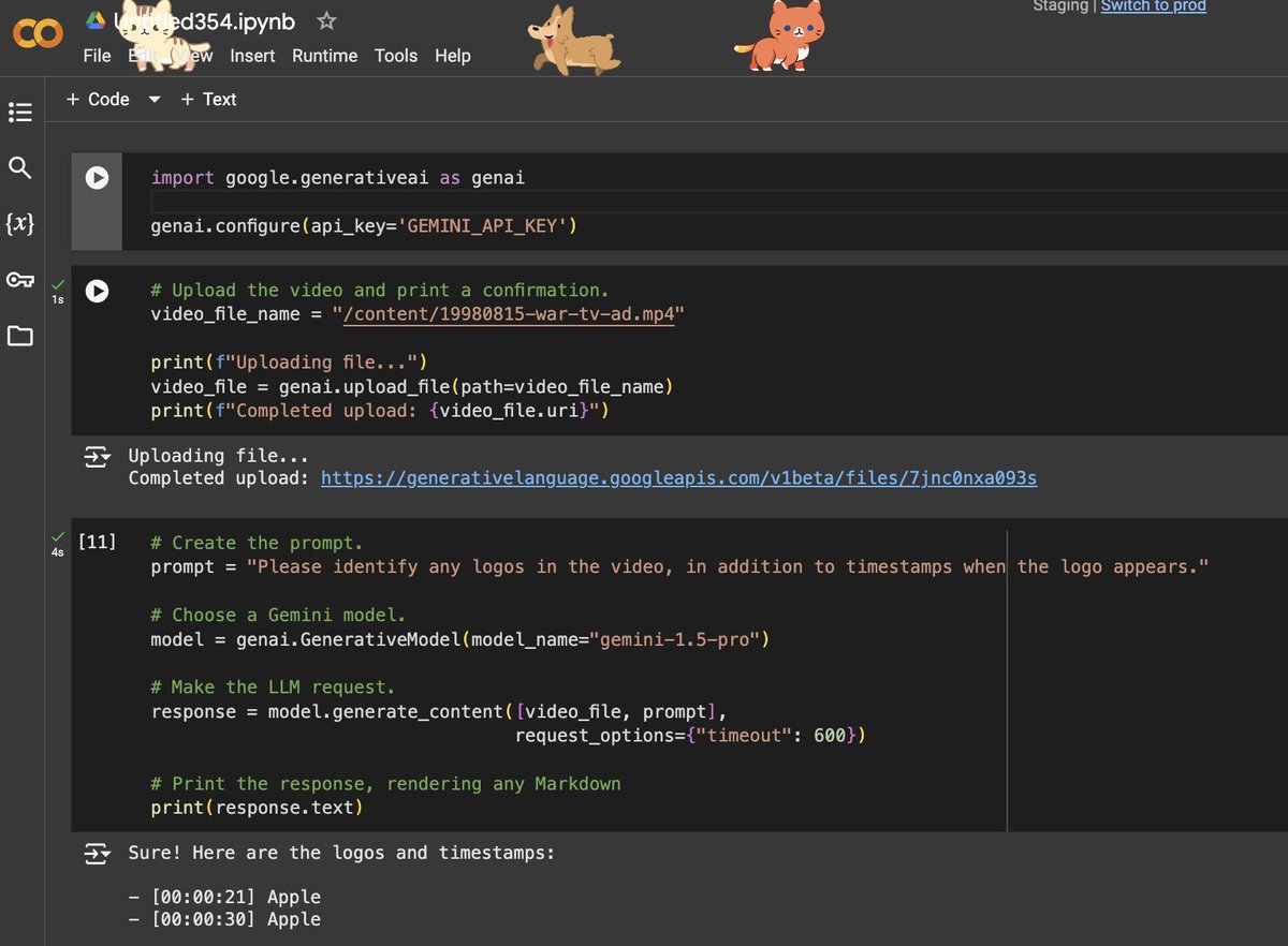 DynamicWebPaige's tweet photo. 📽️ It's amazing that ~2 years ago, you needed to use dedicated, specialized APIs and hundreds of lines of code to just accomplish a single, simple video understanding task

(ex: identifying logos in a .mp4)

...and now, all you have to do is ask politely with ~10 lines of code. https://t.co/w0E4MHutK7