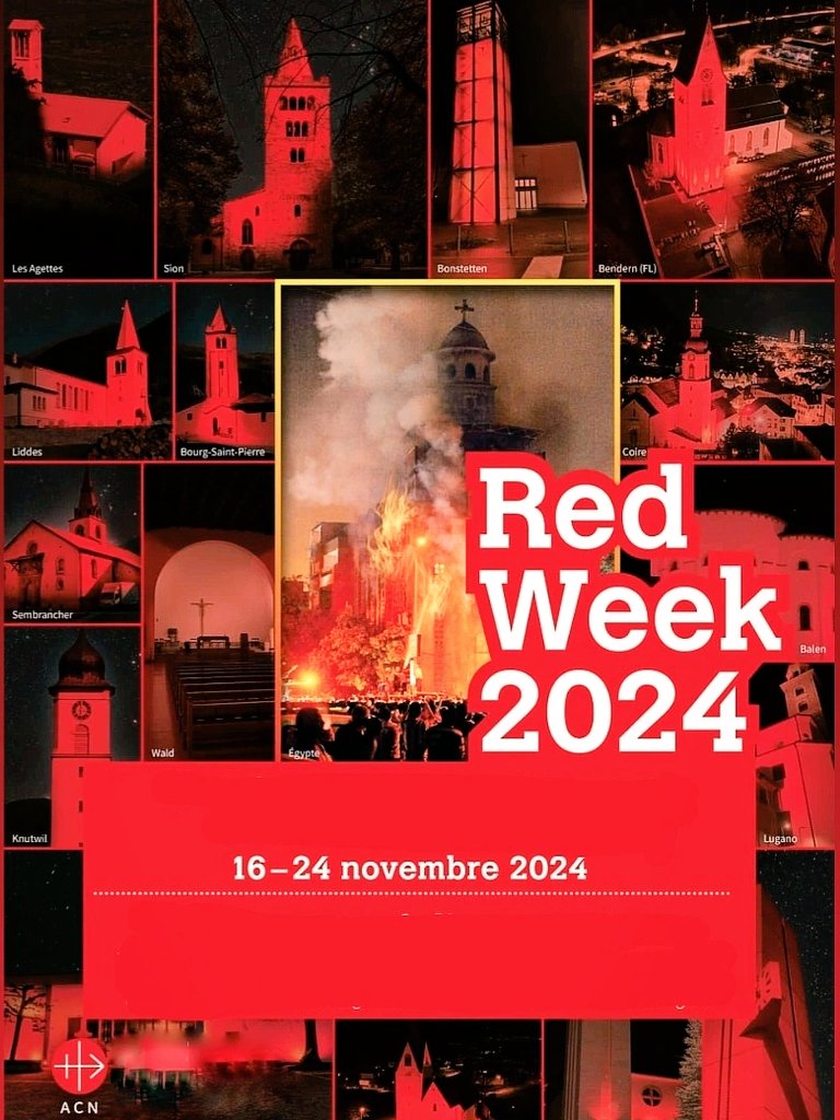 SiateSanti's tweet photo. 🩸#RedWeek2024
Dal 16 al 24 novembre, chiese e monumenti saranno illuminati di rosso come atto di solidarietà e per focalizzare l'attenzione mondiale sulla persecuzione dei cristiani.
Si tratta della 'Settimana Rossa', portata avanti dalla fondazione pontificia Aiuto alla Chiesa che Soffre (ACS, @acs_italia)
“Invitiamo le parrocchie, le comunità religiose, i gruppi di preghiera e chiunque sia sensibile a questa causa a pregare dal 16 al 24 novembre 2024 per i cristiani perseguitati.
Illumina di rosso chiese, monasteri, edifici pubblici o case - in memoria del sangue dei martiri - e organizza eventi sul tema della persecuzione dei cristiani durante questa settimana!”