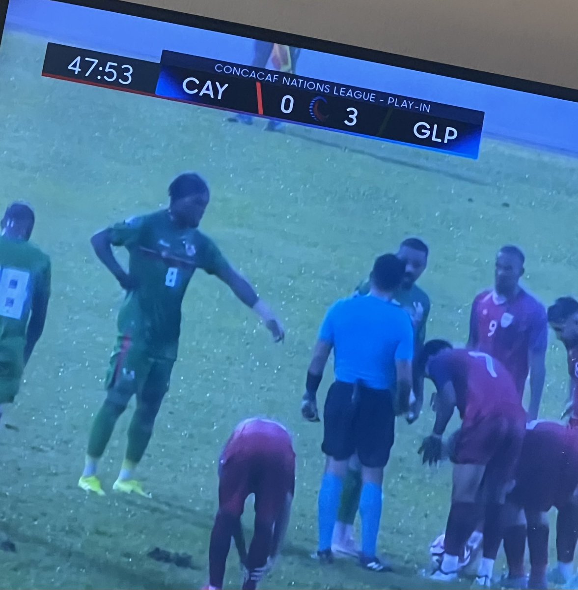 PrinceofPicks10's tweet photo. Guadeloupe &amp; Cayman Islands are playing in a damn hurricane lol….

Outdoor Futbol in the fall is something else 👀 

Any shot on target should be a goal, idk how the keeper is supposed to see the ball coming https://t.co/U7UxRe2sNT