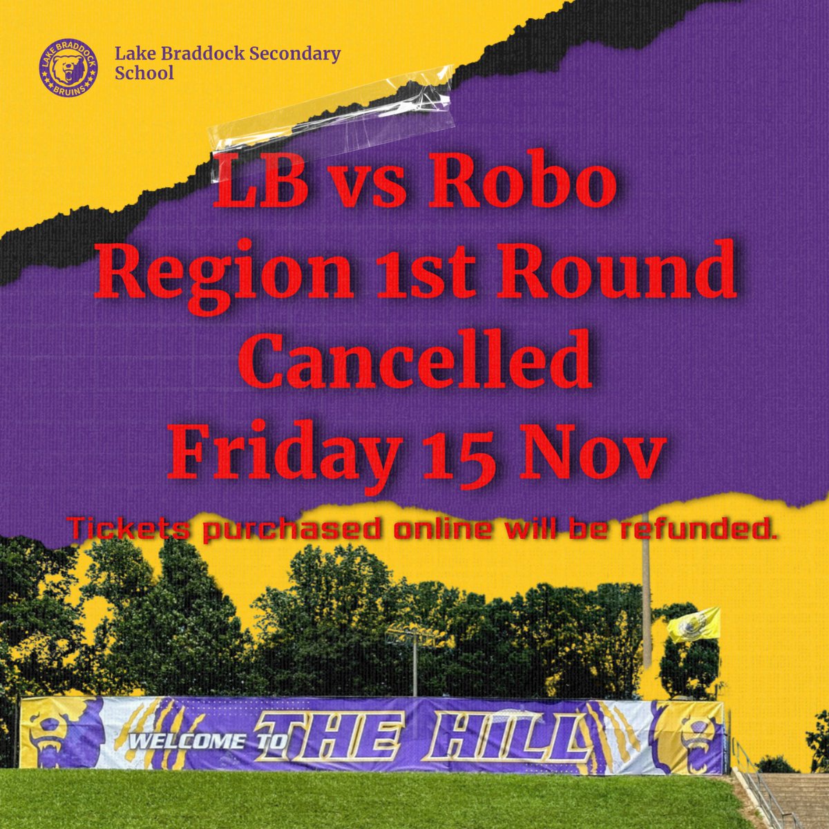 Ticket refund information to follow.