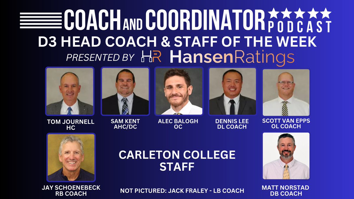 Coach and Coordinator D3 Head Coach &amp; Staff of the Week presented by <a href="/LogHanRatings/">Logan Hansen</a>

Our HC of the Week is <a href="/CarletonKnights/">Carleton Knights</a> <a href="/CarletonFB/">Carleton Football</a> <a href="/CoachJournell/">Tom Journell</a> Tom Journell

He joins us to discuss how the Knights "Keep Stackin."

Listen:
🍎podcasts.apple.com/us/podcast/d3-…
🟢open.spotify.com/episode/4J9fhG…