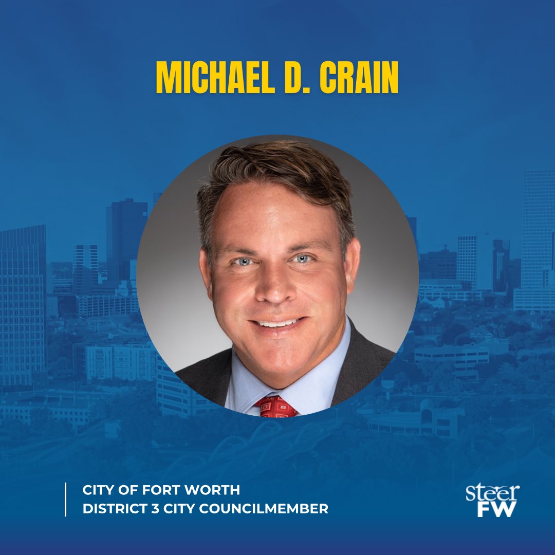SteerFW's tweet photo. Meet Councilmember Michael Crain at our Elected Officials Reception!

Tickets: https://t.co/yxFBTAnOyD https://t.co/4AfOGwXSqV