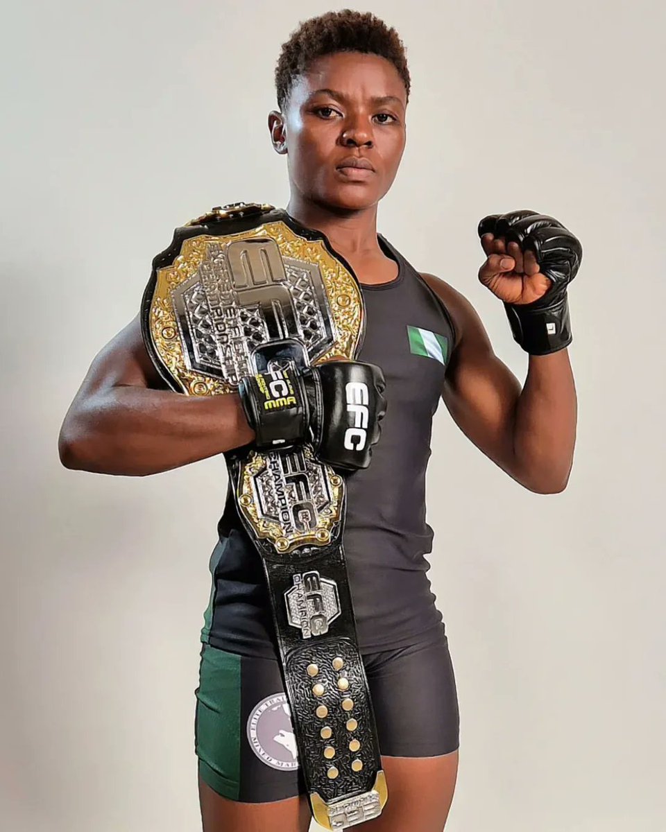 FightersAfrican's tweet photo. History made! Juliet Chukwu🇳🇬 becomes the first Nigerian female champion in EFC history. 🏆🇳🇬🔥
She showcased her technical brilliance, breaking down Dayne van Wyk with precision to claim the belt. Congrats Champ! @juliet.chukwu.sports (IG)🇳🇬👊🏽
#MMA #EFC #EFC119 #AfricanFighter https://t.co/0y7cu4SPXC