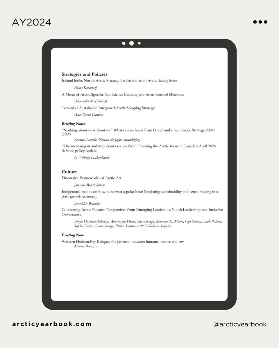 Arctic Yearbook (@arcticyearbook) on Twitter photo Check out our Table of Contents draft for Issue 2024!
Follow us to hear all about our launch on Monday, 18 November.
How excited are you?
<a href="/ArcticYearbook/">Arctic Yearbook</a> #AY2024 #ArcticYearbook2024 Check out our Table of Contents draft for Issue 2024!
Follow us to hear all about our launch on Monday, 18 November.
How excited are you?
<a href="/ArcticYearbook/">Arctic Yearbook</a> #AY2024 #ArcticYearbook2024