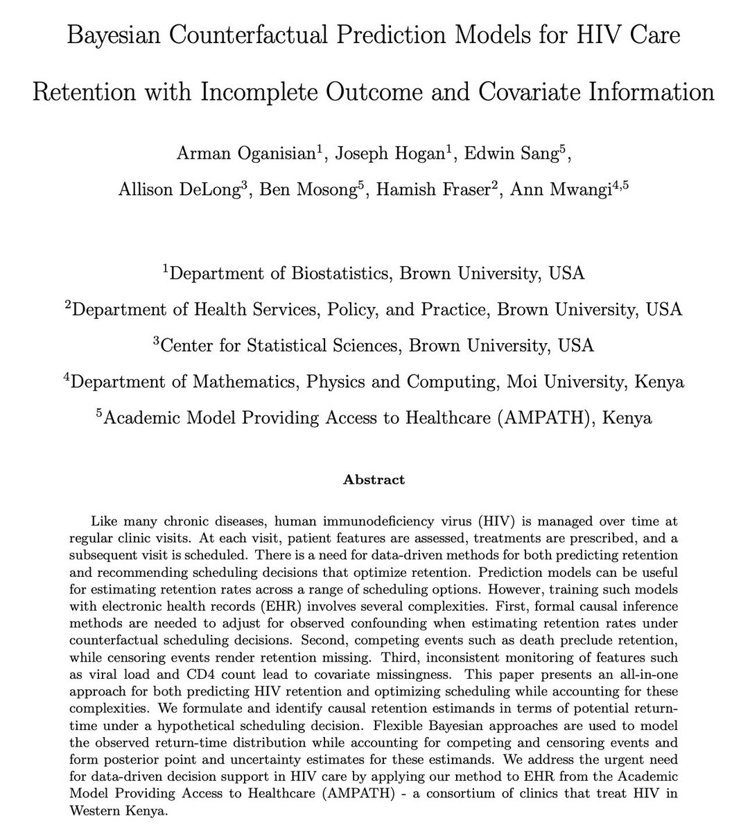 StableMarkets's tweet image. Check out our paper developing Bayesian methods for causal inference with incomplete outcome and covariates (all doable in @mcmc_stan!):
arxiv.org/abs/2410.22481…
Recording of a talk on this at NYU's biostatistics symposium can be found here (4:04:20): tinyurl.com/n9wc5fav