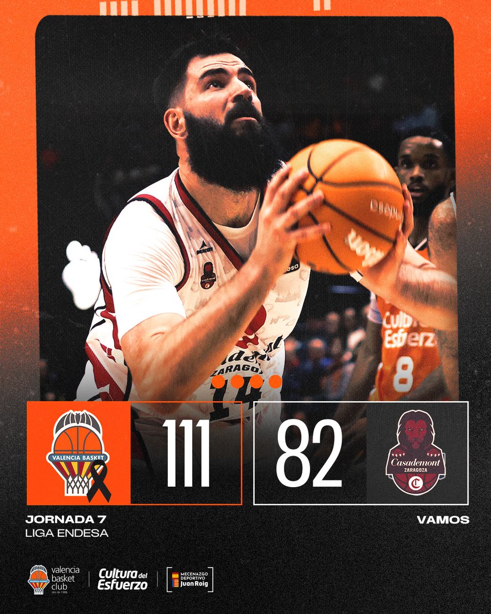 Valencia Basket Club (@valenciabasket) on Twitter photo ππΌπππππππππ π§‘
Nos llevamos la victoria en este viernes que significΓ³ el retorno de Dubi. Β‘Que te vaya muy bien, leyenda! π§‘
π <a href="/valenciabasket/">Valencia Basket Club</a> 111
π΄ <a href="/casademontBZ/">Casademont Zaragoza</a> 82
π J7 #LigaEndesa
π€ <a href="/chocolatesvalor/">π« Chocolates Valor</a> ππΌπππππππππ π§‘
Nos llevamos la victoria en este viernes que significΓ³ el retorno de Dubi. Β‘Que te vaya muy bien, leyenda! π§‘
π <a href="/valenciabasket/">Valencia Basket Club</a> 111
π΄ <a href="/casademontBZ/">Casademont Zaragoza</a> 82
π J7 #LigaEndesa
π€ <a href="/chocolatesvalor/">π« Chocolates Valor</a>