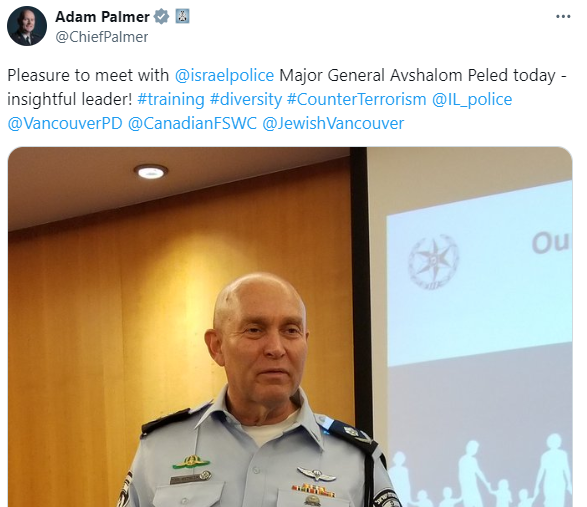 Militarized police at a non-violent activist's home is no surprise when #Vancouver police chief praises Israel police death squad commander as an "insightful leader" after visit set up by <a href="/CIJAinfo/">CIJA</a>. 
<a href="/GlobalBC/">Global BC</a> <a href="/CBCVancouver/">CBC Vancouver</a> @NatObserver <a href="/dgrdon/">Dave Gray-Donald</a> <a href="/SMohyeddin/">Samira Mohyeddin سمیرا</a> <a href="/EnglerYves/">Yves Engler</a>