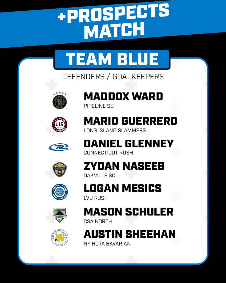 capelli_s_plus's tweet photo. ◼️ ◼️ ◼️ ◼️ +Prospects Match | Team Blue

Congratulations to the players selected to compete at the Capelli Sport+ Northeast Showcase ➕Prospects Match!

🟦 Hamish Riddell of @BlackRock_FC
🟦 Kevin Podgorni of @ProStarsFC
🟦 Leart Nura of @Oakville_Soccer
🟦 Ryan Pinkel of @St_Marys_Soccer
🟦 Diego Argueta of Brentwood Long Island Rush
🟦 Max Fleischer of @CSAForeverGreen
🟦 Ashton Khoury of @BlackRock_FC
🟦 Lincoln Bauer of @St_Marys_Soccer
🟦 Sean Mahoney of NY Hota Bavarian
🟦 Esteban Loaiza of Brentwood Long Island Rush
🟦 Sergio Ruiz of @ConnecticutRush
🟦 Maddox Ward of @pipeline_soccer
🟦 Mario Guerrero of @lislammers
🟦 Daniel Glenney of @ConnecticutRush
🟦 Zydan Naseeb of @Oakville_Soccer
🟦 Logan Mesics of @lvu_rush
🟦 Mason Schuler of @CSAForeverGreen
🟦 Austin Sheehan of NY Hota Bavarian

#capellisport #capellisportplus #playforward #capellisportshowcase #plusprospectsmatch