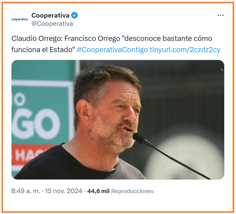sergiou01329861's tweet photo. Para Claudio Orrego, "saber cómo funciona el Estado" significa traspasar $1.680 millones a ProCultura dirigida por el amigo del Presidente Boric, Alberto Larraín, para comprar beneficios personales y voluntades políticas.
- https://t.co/jTCA2b51PF
- https://t.co/DRPXKIlPMt