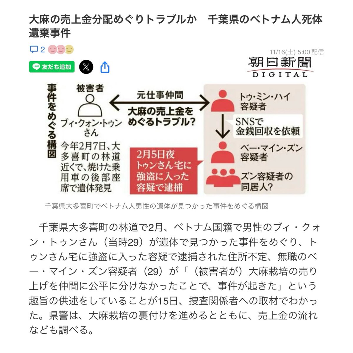 もし日本で大麻が禁止されていなければ、このような事件は起きなかったと思います。米の売上を巡って殺人が起きるようなことはありませんから。