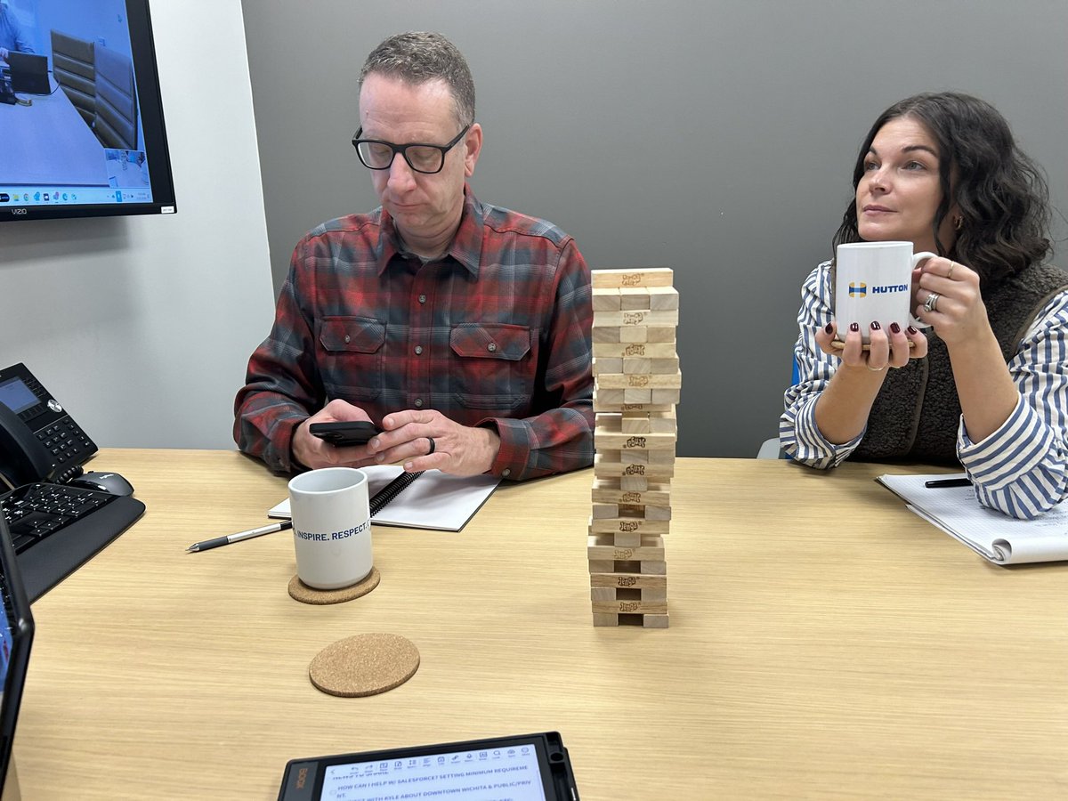 bjbrungardt's tweet photo. Keeping it fun and productive! This week's Business Development team meeting included a competitive game of Jenga. ๐ Nothing like a little friendly competition to keep the creativity flowing! #TeamHutton #BusinessDevelopment #WorkHardPlayHard" https://t.co/avGMAezchO