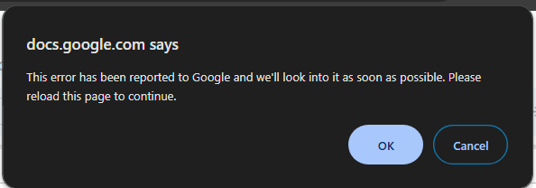 APalmer620's tweet photo. @googlesheets Is anyone else getting this error message - it has been happening for me all week and I have to refresh so many times before it loads my sheets. I have plenty of storage left on my account. https://t.co/4FtcsnPHiK