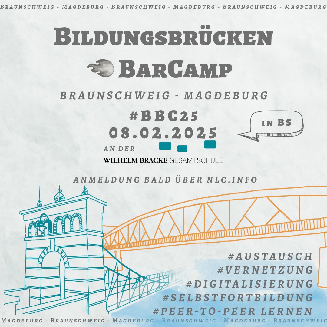 FrauTeine's tweet photo. Ich freue mich riesig euch zum #BildungsbrückenBarCamp nach #Braunschweig einzuladen! Am 08.02.25 öffne ich die Türen meiner Schule für einen tollen Tag mit #Austausch und #Vernetzung. Getreu dem Motto, mit neuen #Impulsen durch die #Digitalisierung.
#wowdw #twlz https://t.co/uL2DNOBPpF