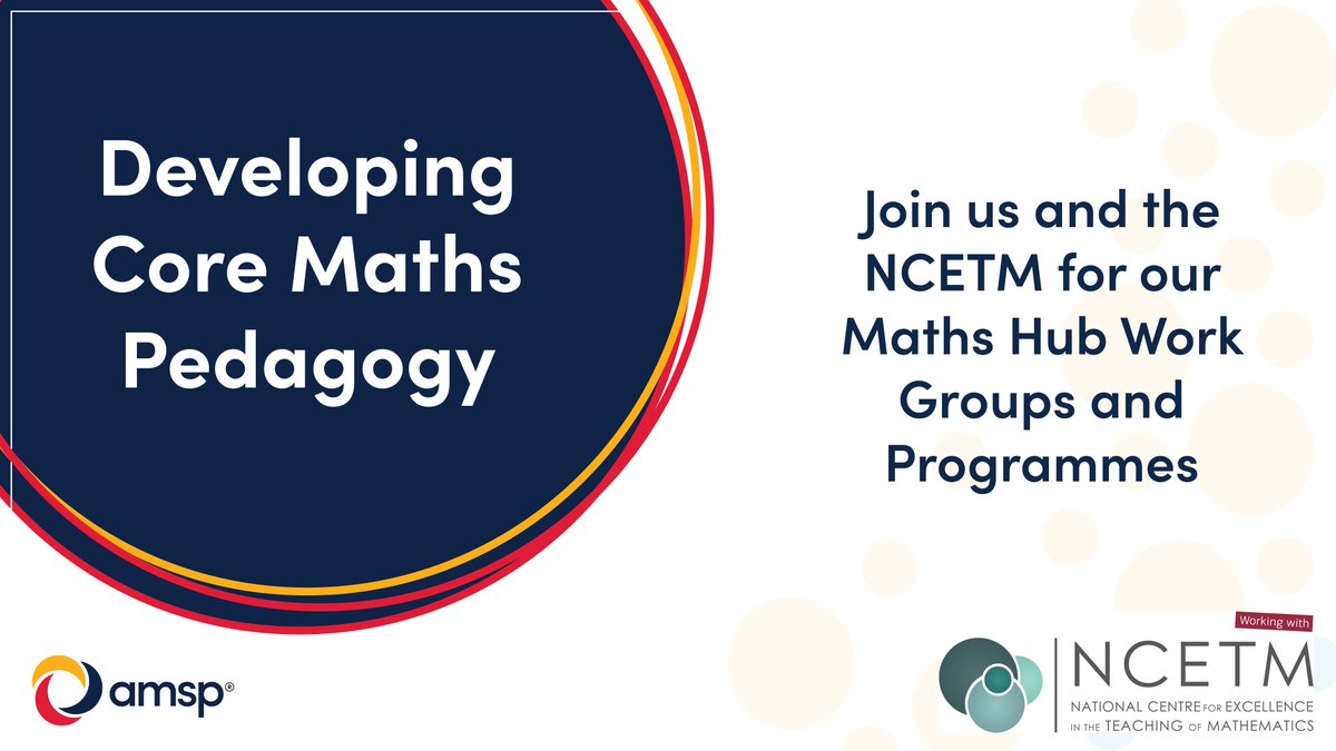 Join fellow Core Maths teachers in a supportive environment to develop new strategies and resources for your lessons.

Learn more about our Developing Core Maths Pedagogy Work Groups in partnership with NCETM Maths Hubs
👉 ow.ly/77mA50Tw5IO 

 #NCETM <a href="/MathsHubs/">MathsHubs</a> <a href="/NCETM/">NCETM</a>