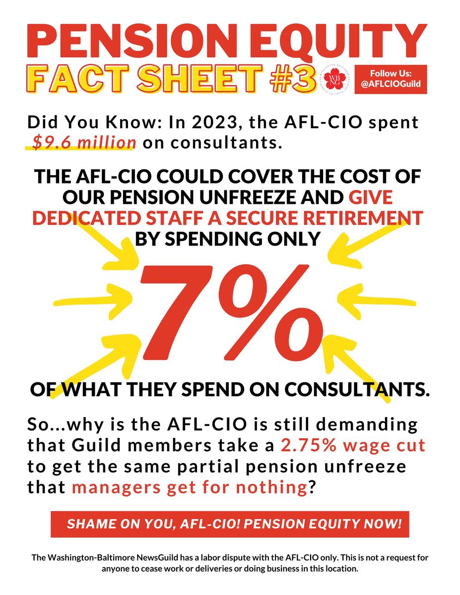 Something about the <a href="/AFLCIO/">AFL-CIO ✊</a> is that they LOVE consultants.

And now the house of labor is refusing to put even 7% of what they spent on consultants in a single year towards their own staff retirement.